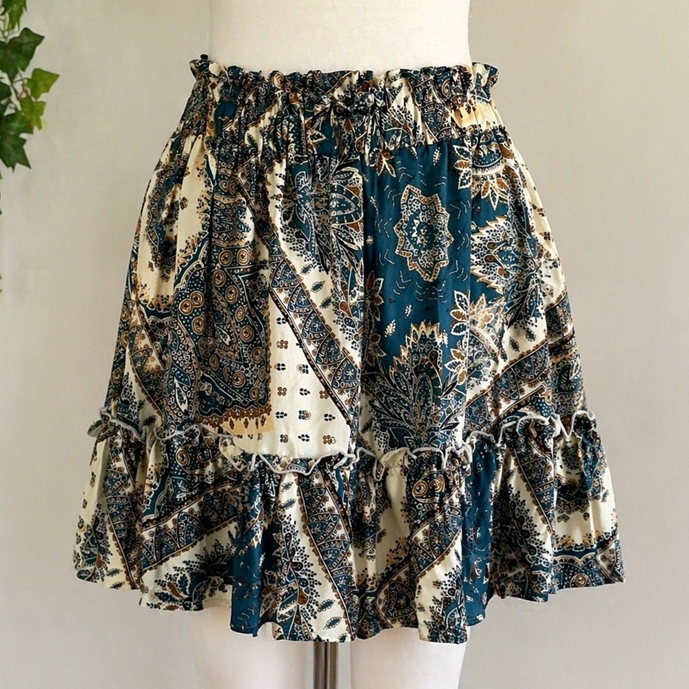 Boho Paisley‎ Skirt Cottagecore Ruffle Tiered Skirt Coastal Cowgirl Flowy XXL
